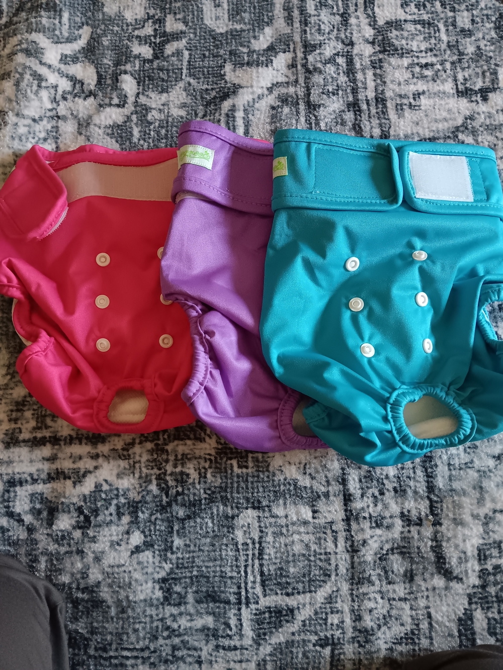 Dog Diapers  Female Diaper Set in Pink, Purple & Teal Size Large.